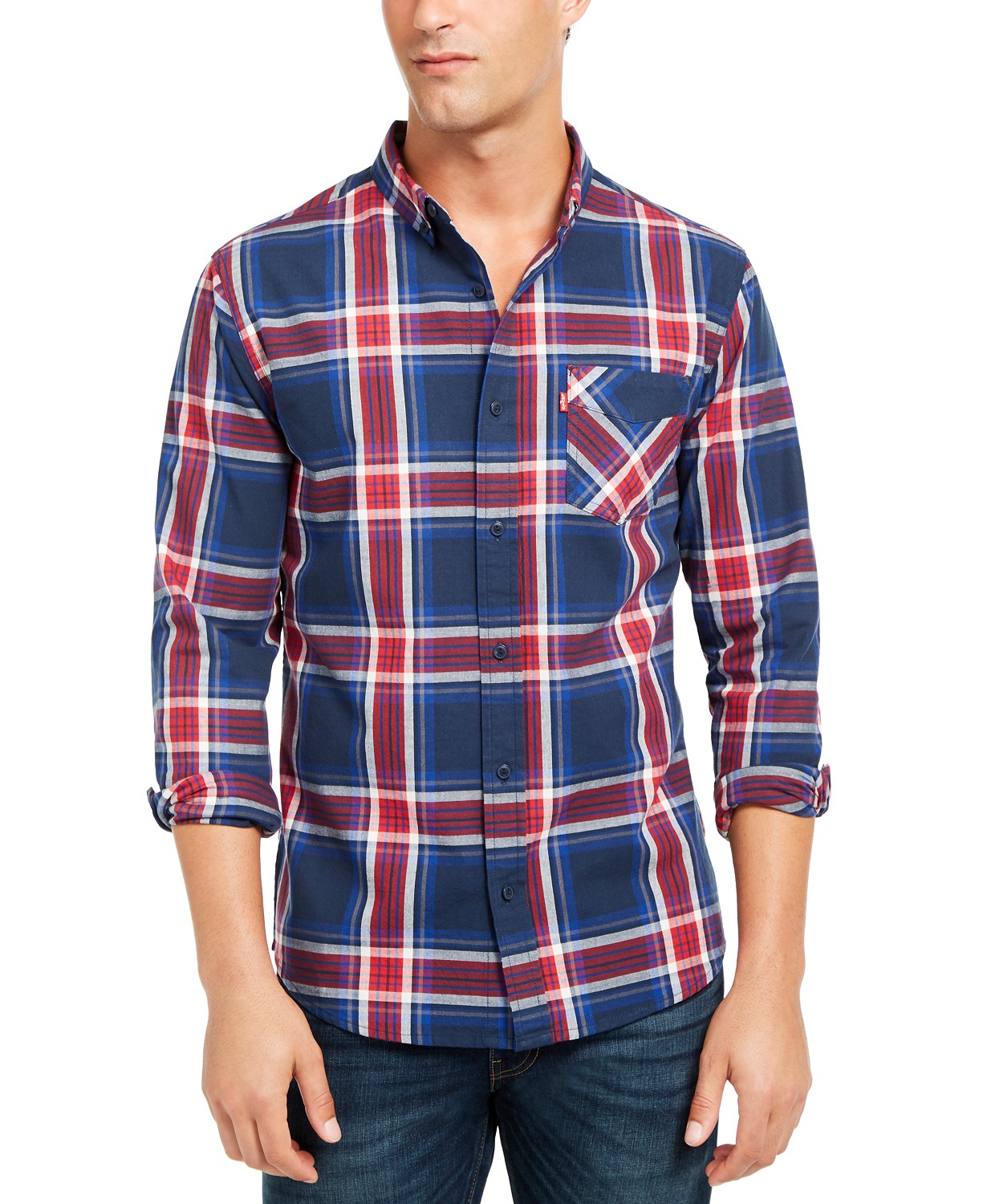 Camisa xadrez grande masculina Levi's, branca, tamanho XX-G