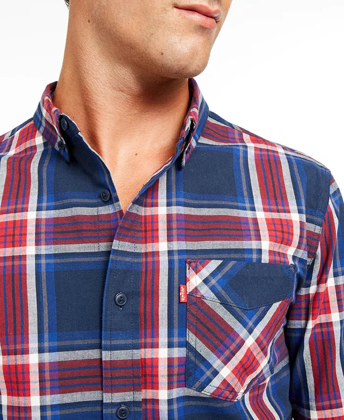 Camisa xadrez grande masculina Levi's, branca, tamanho XX-G
