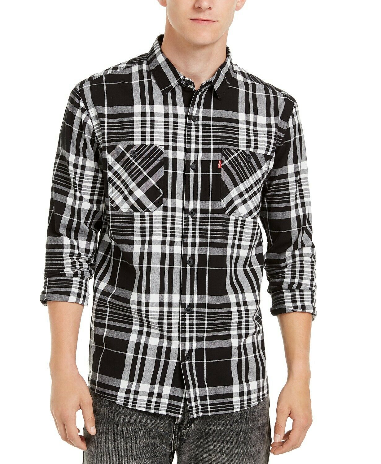 Camisa Masculina Levi's Noble Plaid com Botões Preta Tamanho 2 Extra Grande