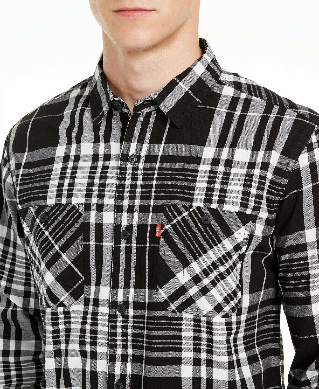 Camisa Masculina Levi's Noble Plaid com Botões Preta Tamanho 2 Extra Grande