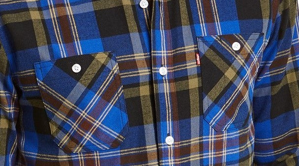 Camisa de flanela xadrez com bolso duplo Levi's masculina, azul, tamanho XXG