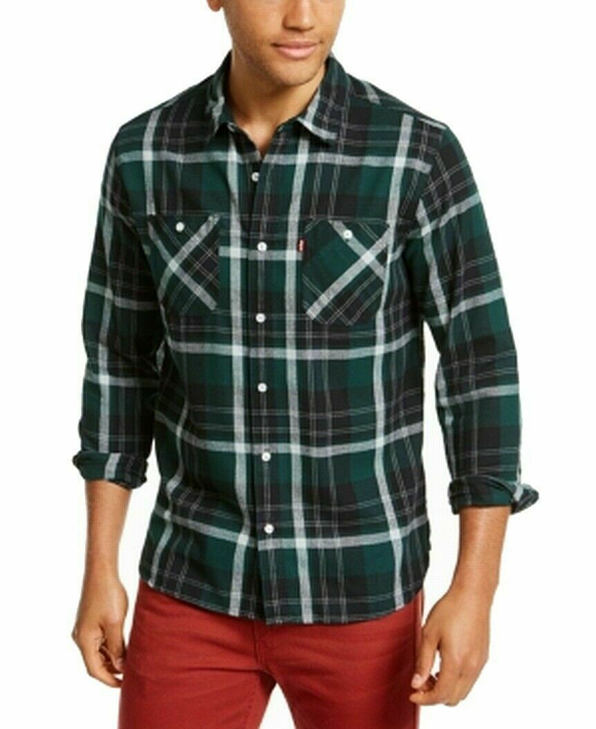 Camisa de flanela xadrez com bolso duplo Levi's masculina, verde, tamanho extragrande
