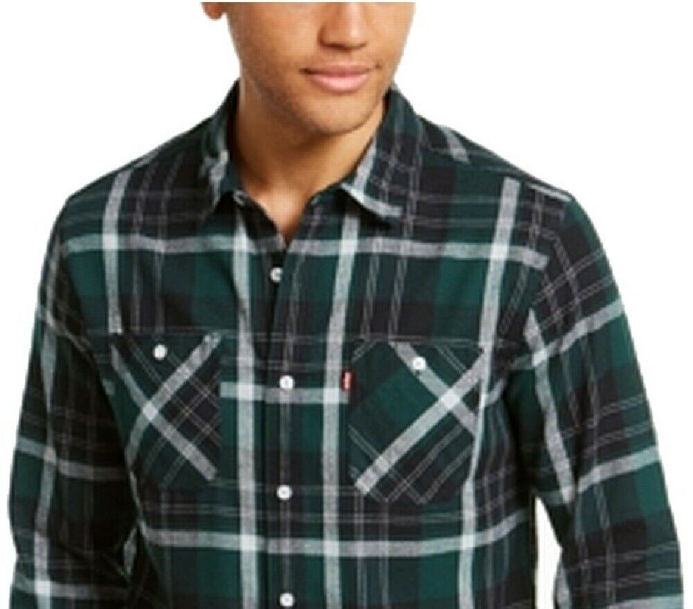 Camisa de flanela xadrez com bolso duplo Levi's masculina, verde, tamanho extragrande