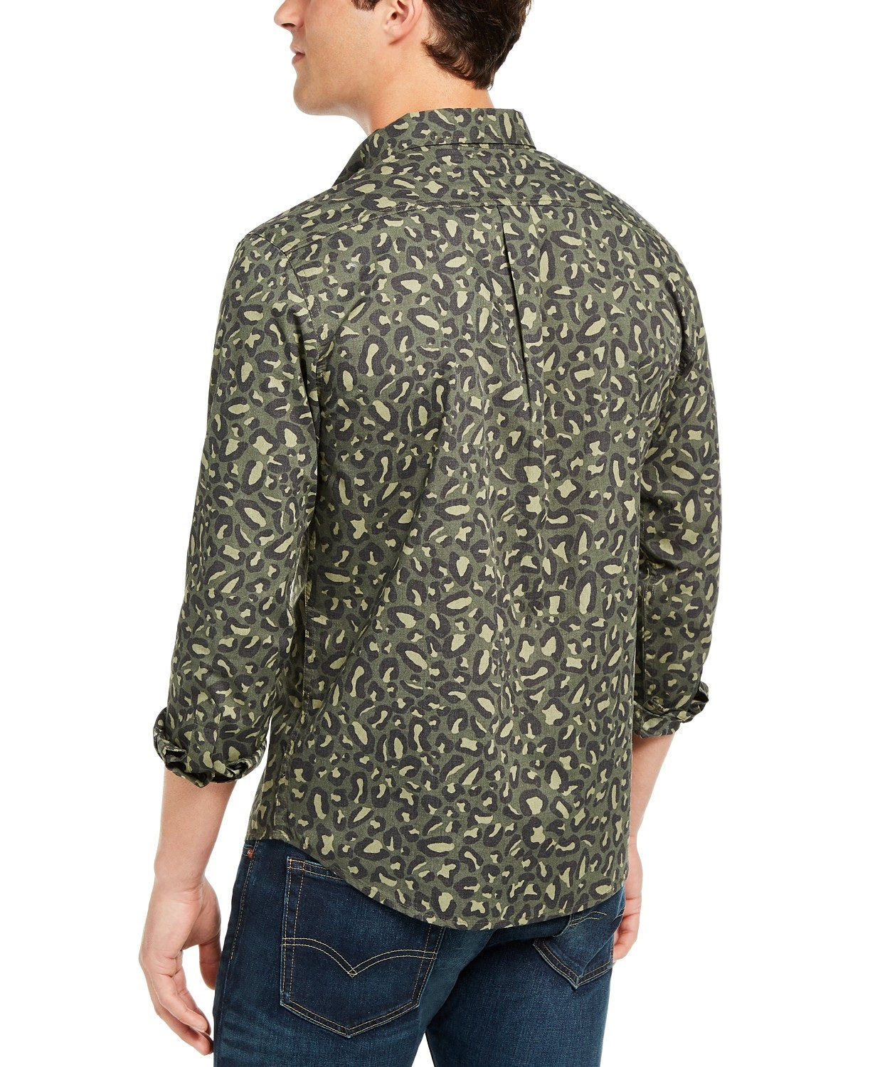 Camisa Masculina Levi's Animal Print com Botões Verde Oliva Tamanho Médio