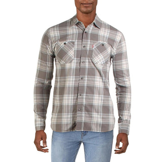Levi's Men's Rosa Plaid Collared Button-Down Shirt White Size Large