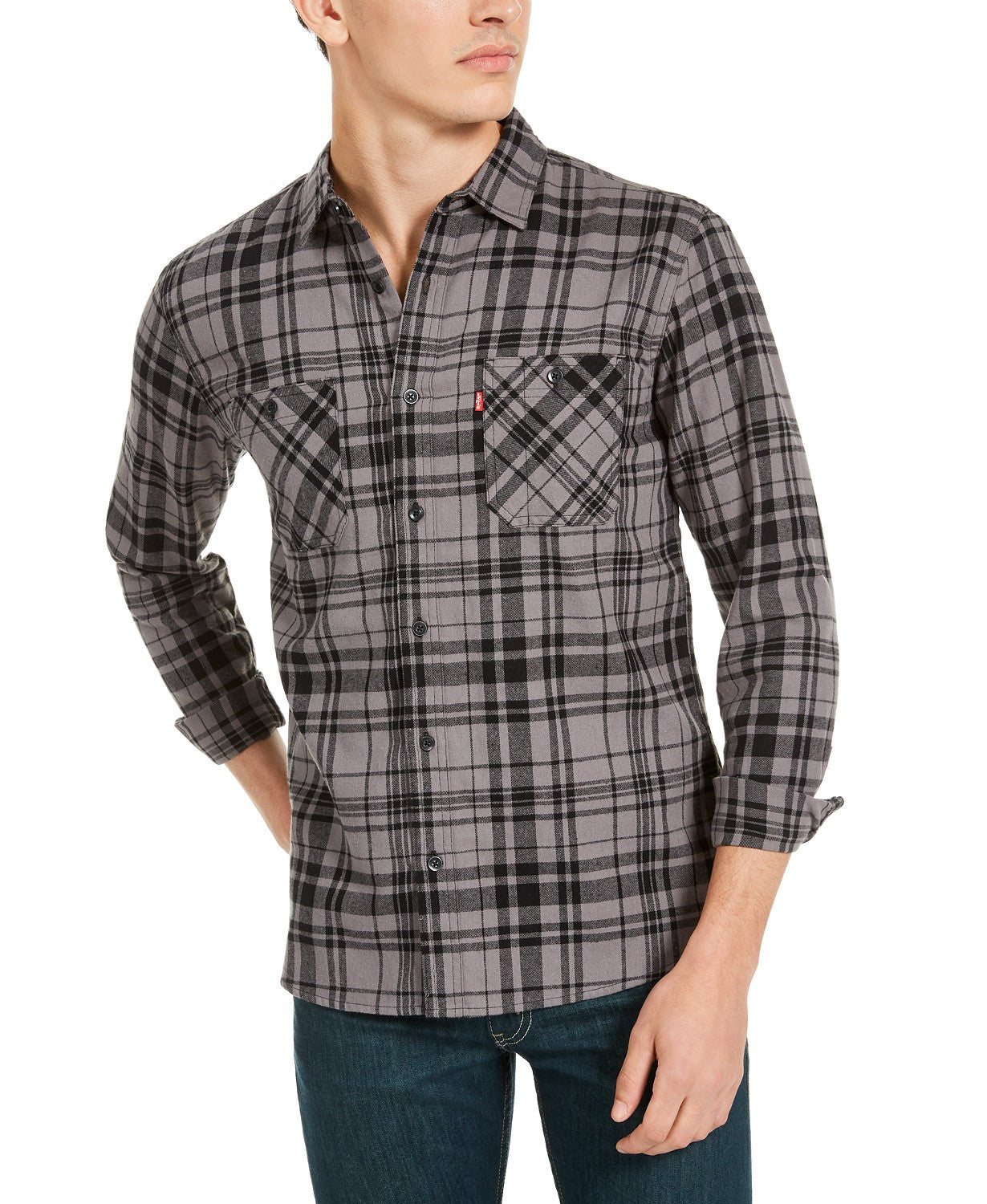 Camisa de flanela xadrez Levi's Miguel Regular-Fit Masculina, preta, tamanho extra grande