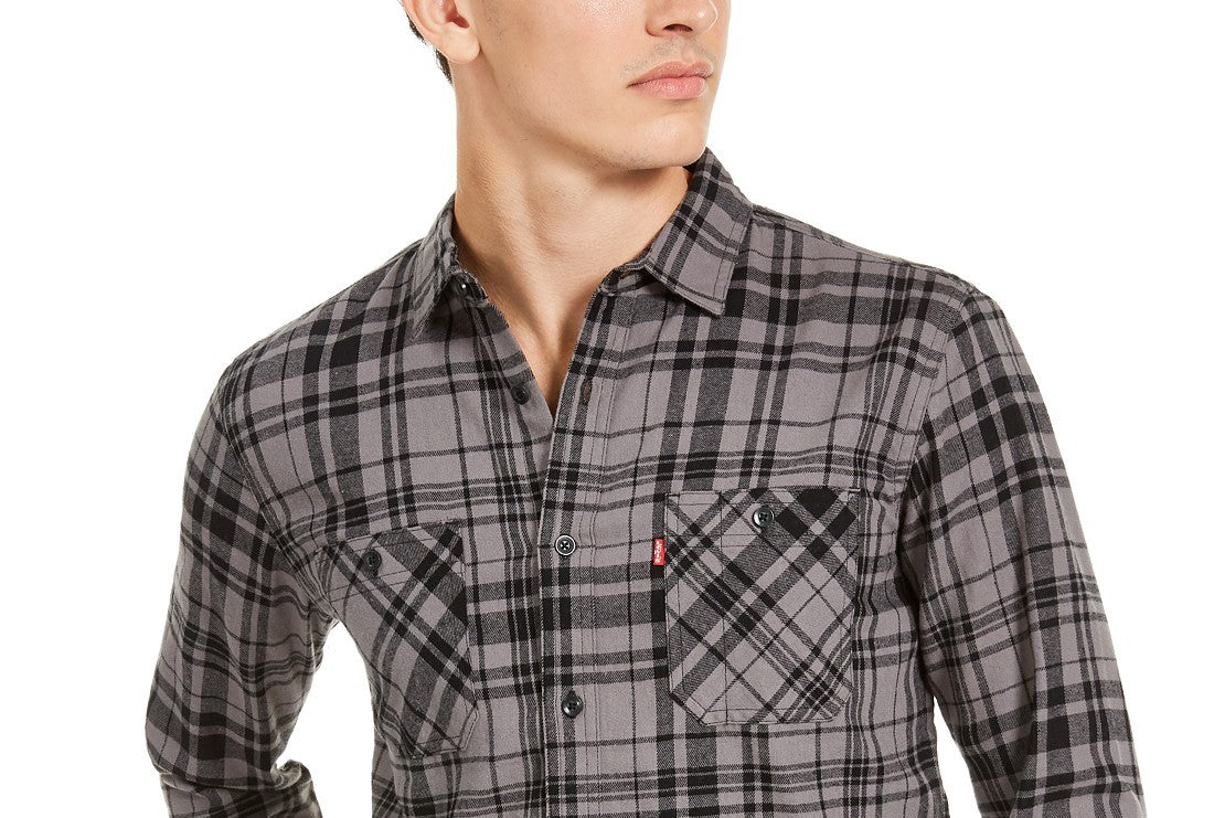 Camisa de flanela xadrez Levi's Miguel Regular-Fit Masculina, preta, tamanho extra grande
