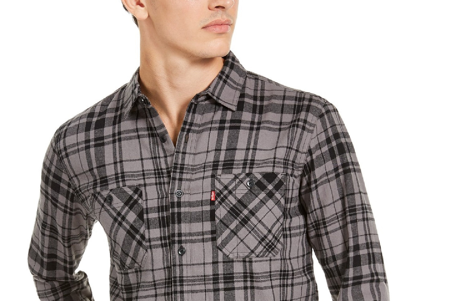 Camisa de flanela xadrez Levi's Miguel Regular-Fit Masculina Cinza Tamanho Médio