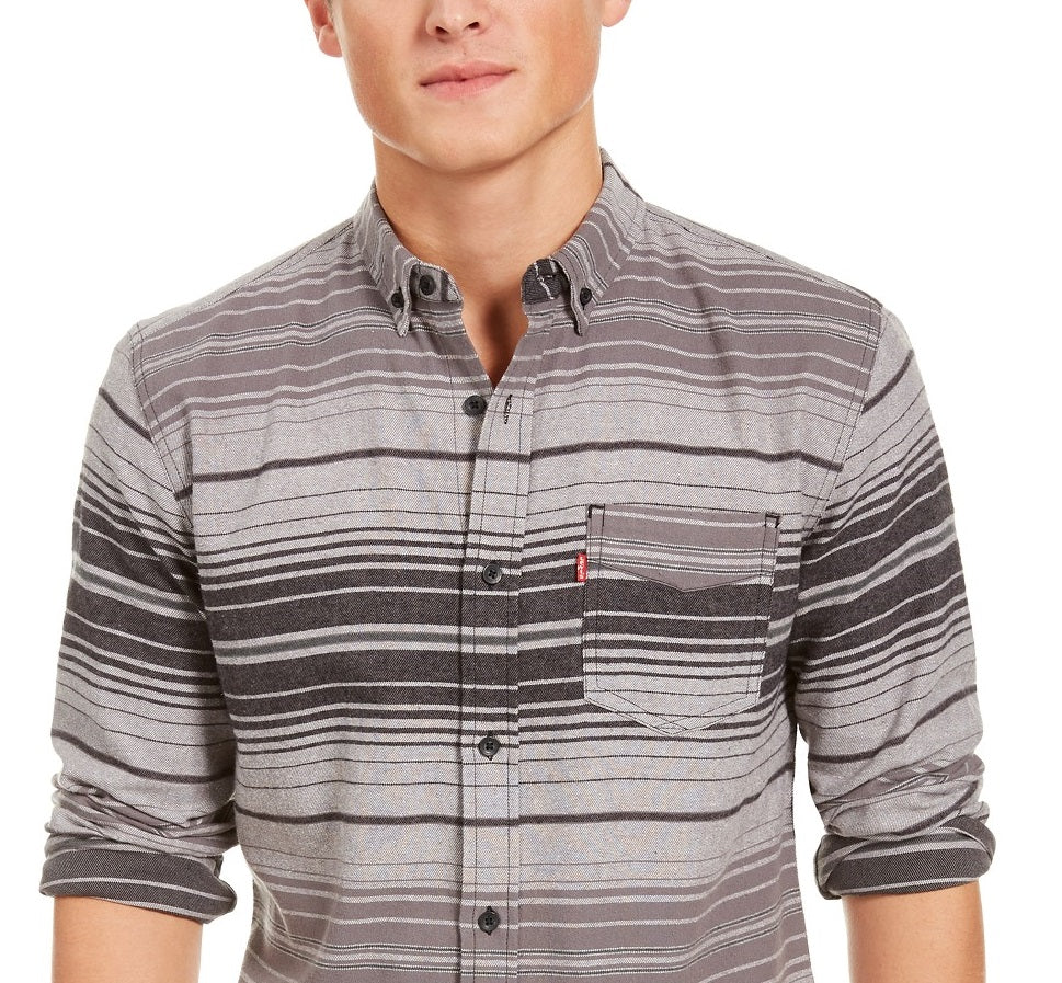 Camisa de flanela listrada Levi's Avalon masculina, cinza, tamanho médio