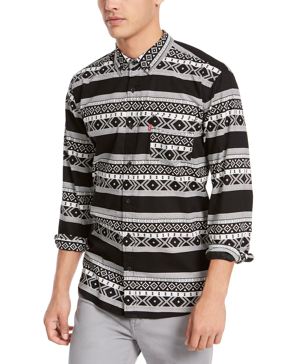 Camisa Levi's Norte Regular-Fit Geo-Stripe Masculina Preta Tamanho Médio