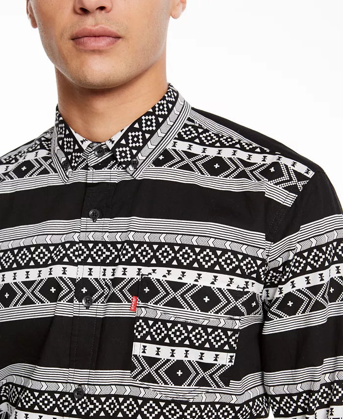 Camisa Levi's Norte Regular-Fit Geo-Stripe Masculina Preta Tamanho Médio