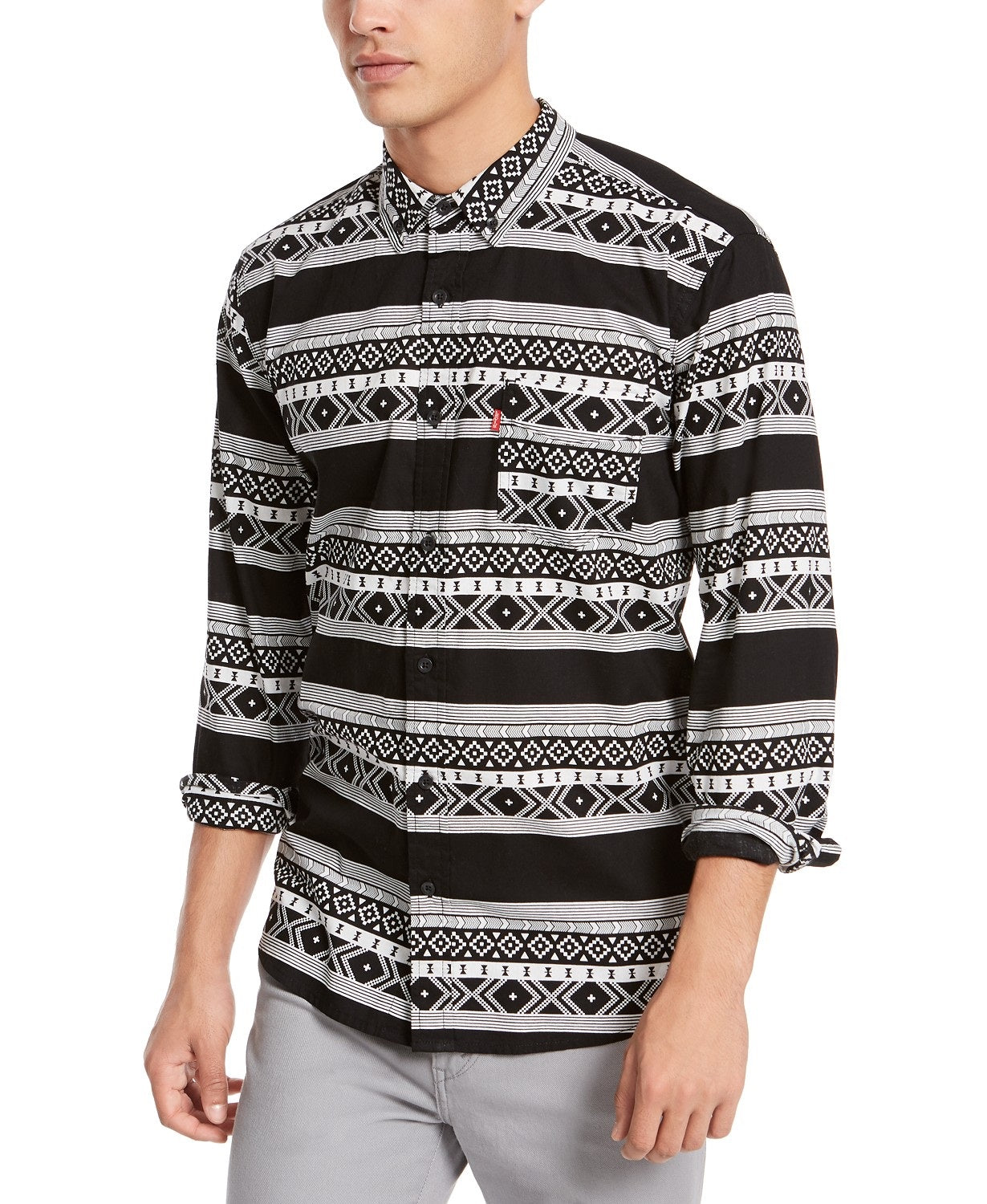 Camisa Levi's Norte Regular-Fit Geo-Stripe Masculina Preta Tamanho Grande