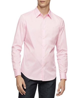 Camisa Calvin Klein Masculina Slim Fit Stretch Lisa Rosa Tamanho Médio