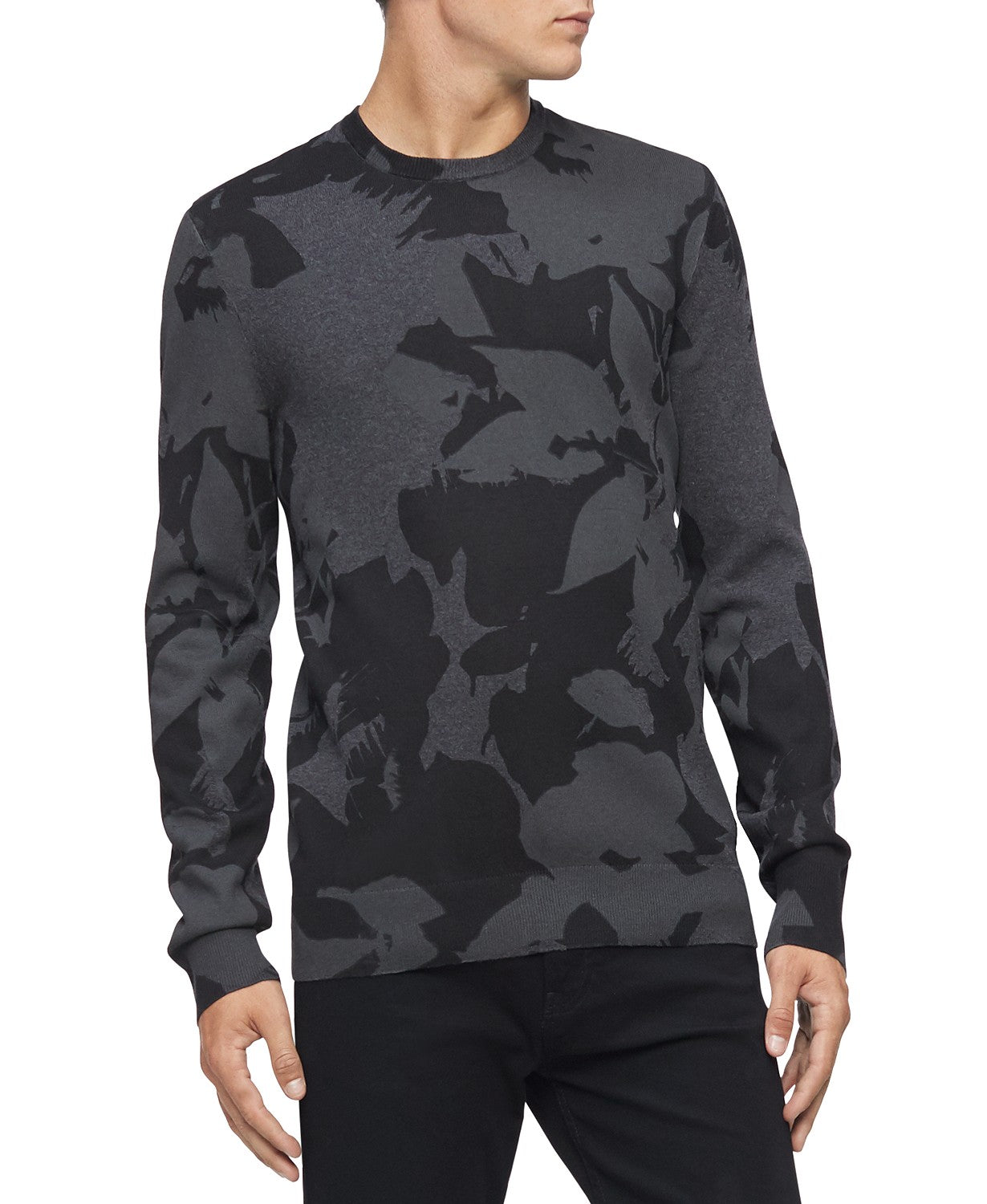 Calvin Klein Suéter Masculino Regular Fit Texturizado Floral Jacquard Preto Tamanho Extra Grande