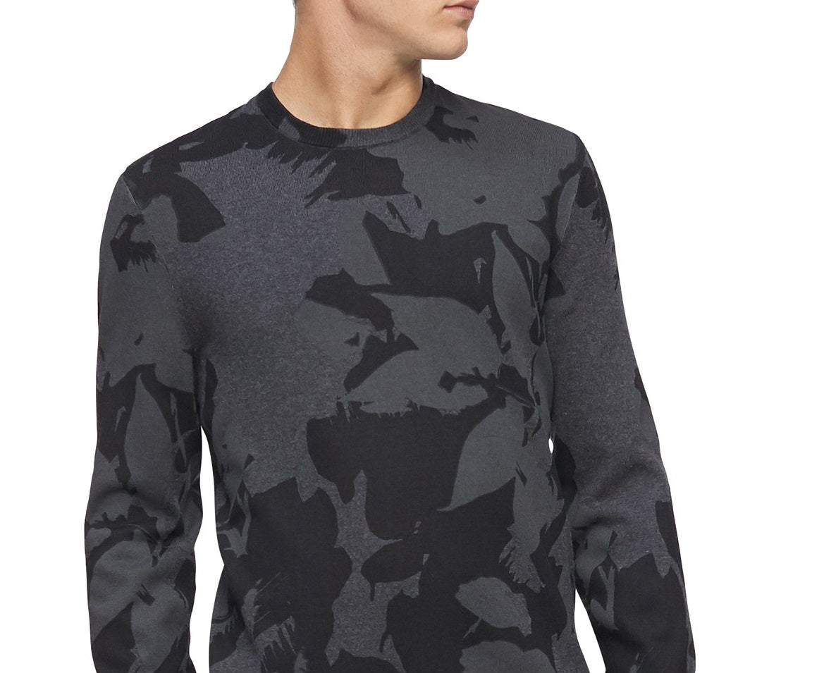 Calvin Klein Suéter Masculino Regular Fit Texturizado Floral Jacquard Preto Tamanho Extra Grande