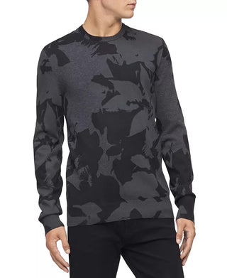 Suéter masculino Calvin Klein Regular Fit com estampa floral e jacquard, cinza, tamanho médio