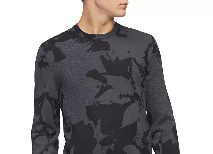 Suéter masculino Calvin Klein Regular Fit com estampa floral e jacquard, cinza, tamanho médio