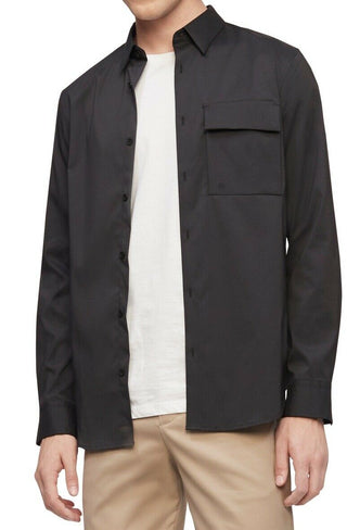 Camisa utilitária masculina Calvin Klein, tamanho grande, cor carvão