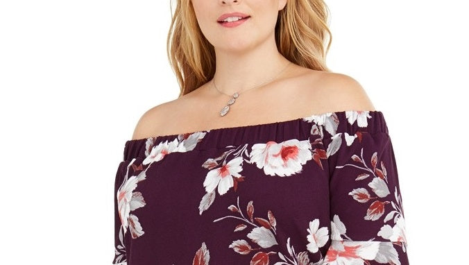 Vestido floral plus size Love Squared feminino, estilo ombro a ombro, roxo, tamanho XX-G