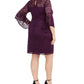 Vestido feminino quadrado plus size com manga sino e renda, tamanho 3, roxo, extra grande