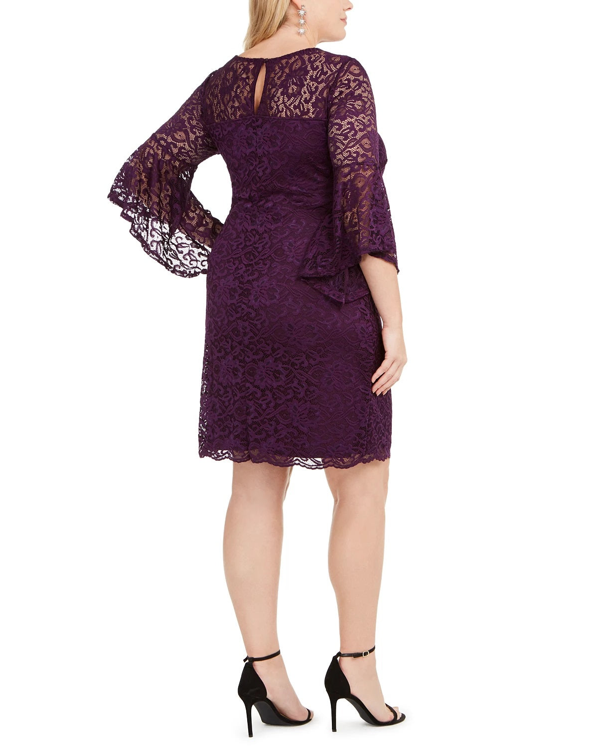 Vestido feminino quadrado plus size com manga sino e renda, tamanho 3, roxo, extra grande