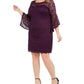 Vestido feminino quadrado plus size com manga sino e renda, tamanho 3, roxo, extra grande