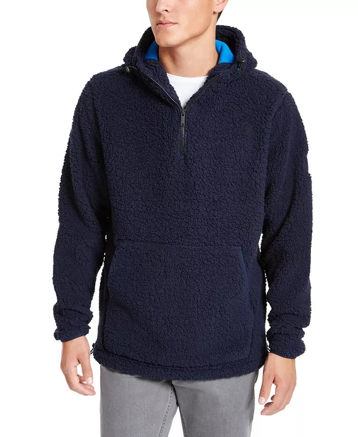 Suéter DKNY Sherpa Masculino com Zíper de 1/4 Azul Marinho Tamanho X-G