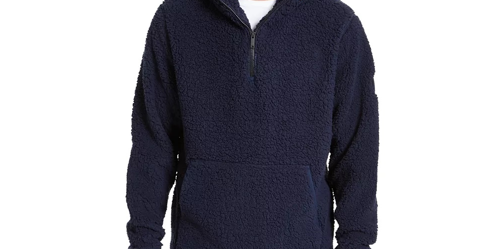 Suéter DKNY Sherpa Masculino com Zíper de 1/4 Azul Marinho Tamanho X-G