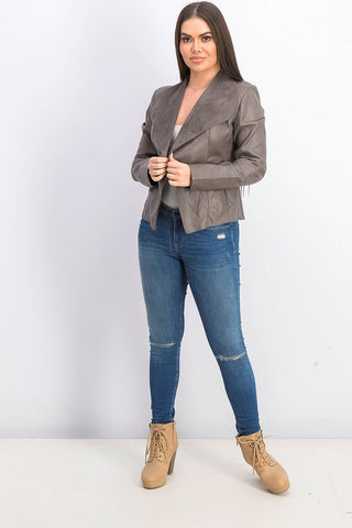 Jaqueta feminina Bar III Flyaway de couro sintético marrom tamanho grande