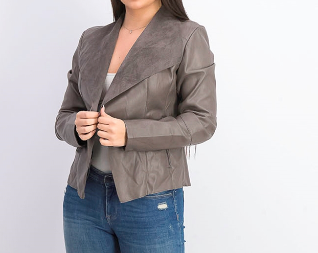 Jaqueta feminina Bar III Flyaway de couro sintético marrom tamanho grande