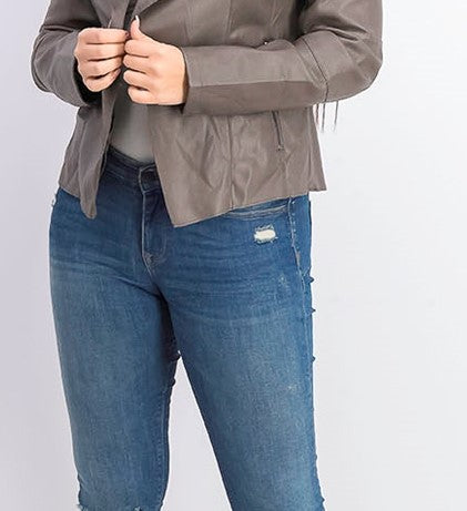 Jaqueta feminina Bar III Flyaway de couro sintético marrom tamanho grande