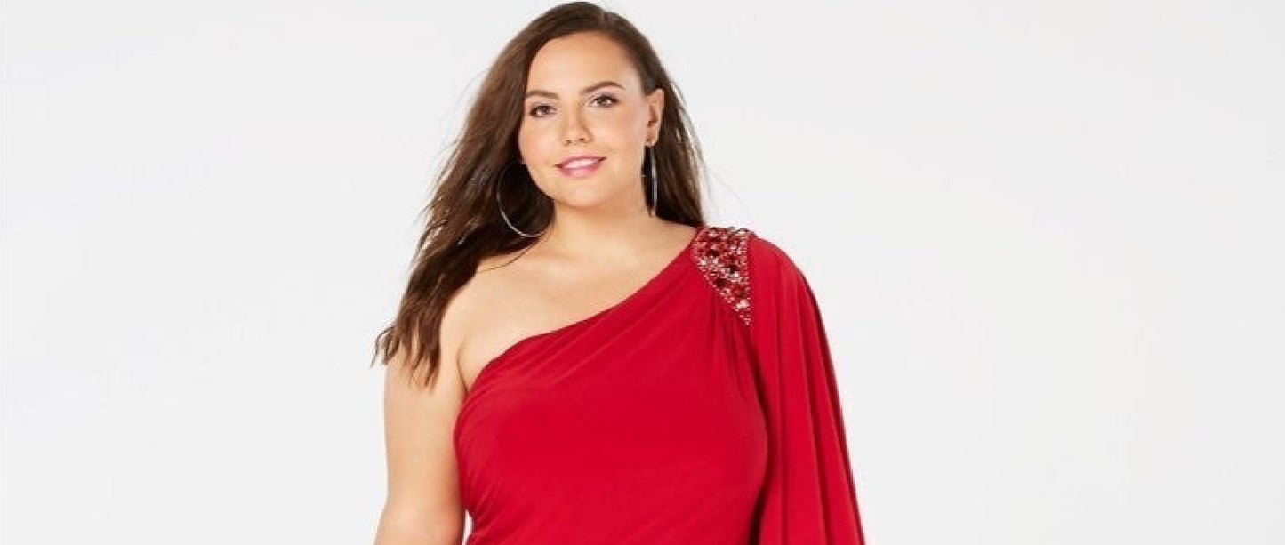 Vestido plus size feminino Morgan &amp; Company, de um ombro só, vermelho, tamanho 18W
