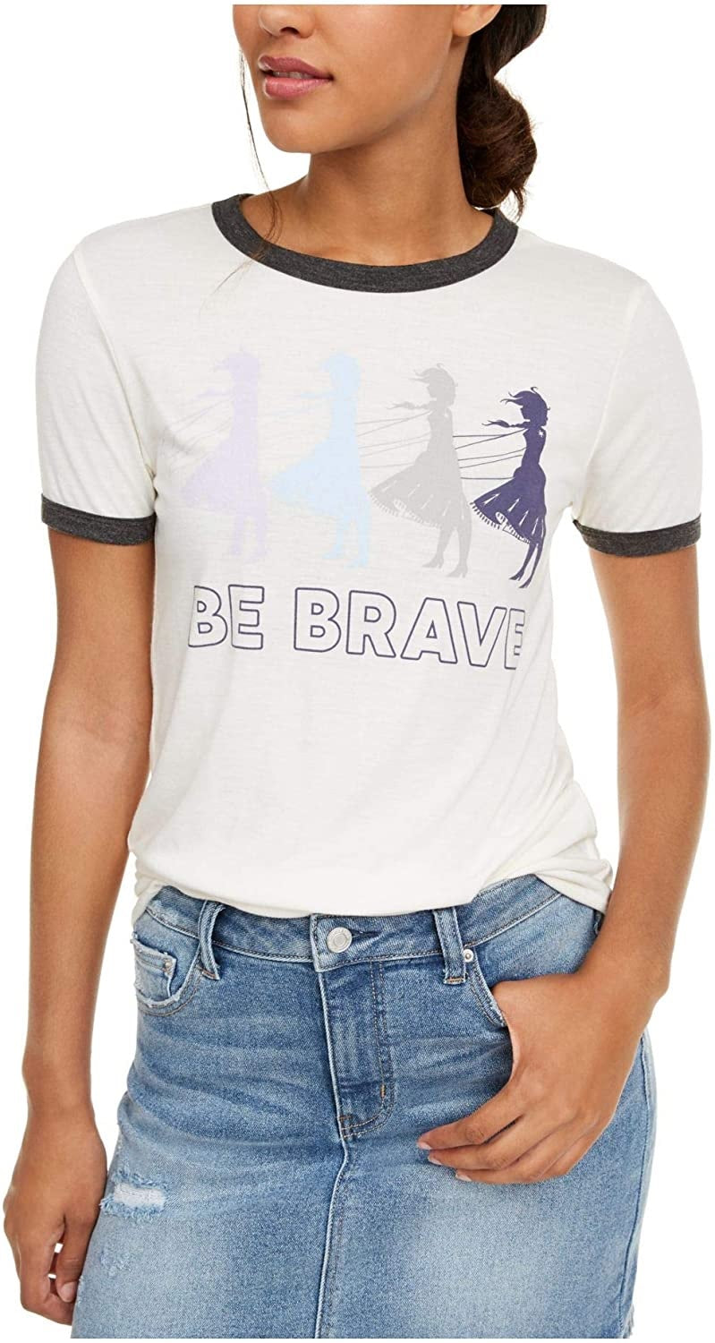 Camiseta Frozen Be Brave Ringer da Disney Juniors, tamanho extra pequeno, branca