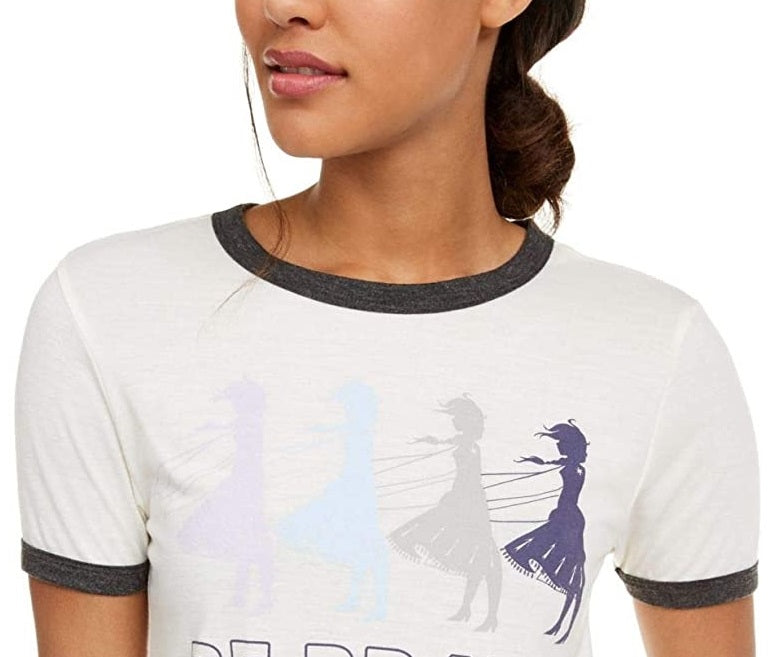 Camiseta Frozen Be Brave Ringer da Disney Juniors, tamanho extra pequeno, branca