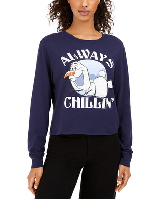Camiseta feminina Frozen Olaf da Disney Juniors, azul, tamanho grande