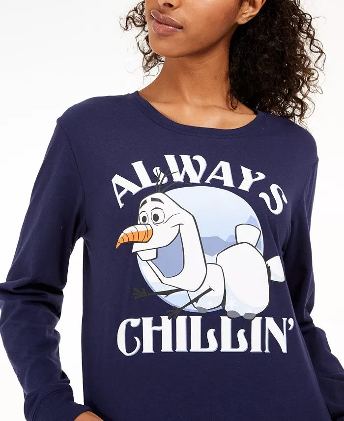 Camiseta feminina Frozen Olaf da Disney Juniors, azul, tamanho grande