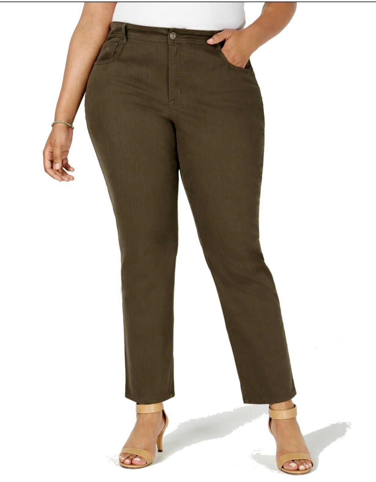 Jeans feminino plus size estilo &amp; co com controle de barriga e perna justa, verde oliva, tamanho 16W