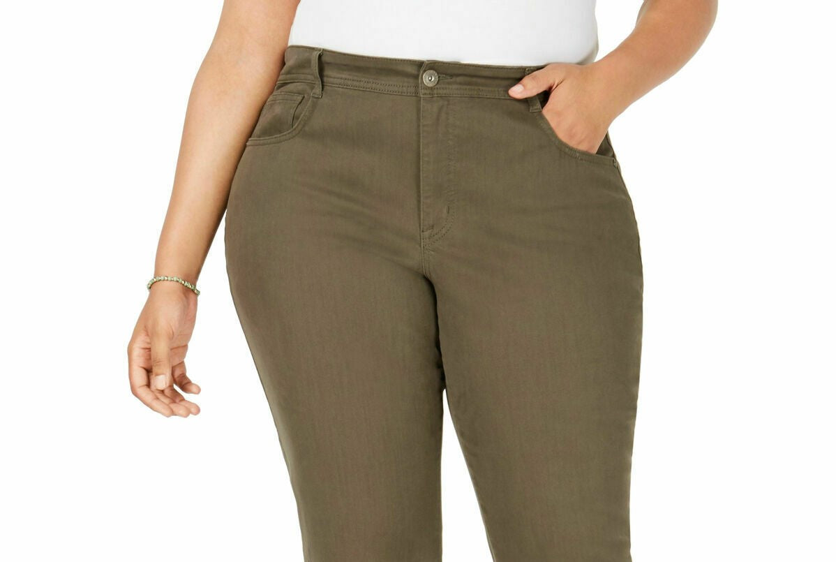 Jeans feminino plus size com controle de barriga e perna justa, estilo &amp; co, verde oliva, tamanho 24W