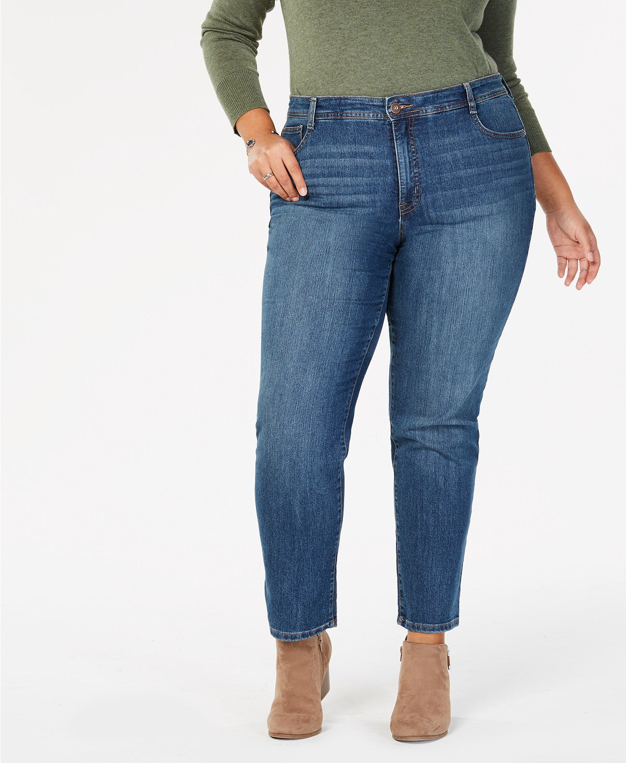 Jeans feminino plus size e pequeno estilo &amp; co plus size com controle de barriga e perna justa, tamanho 18, azul