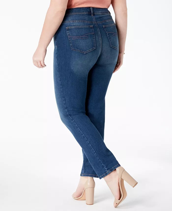 Jeans feminino plus size e pequeno estilo &amp; co plus size com controle de barriga e perna justa, tamanho 18, azul
