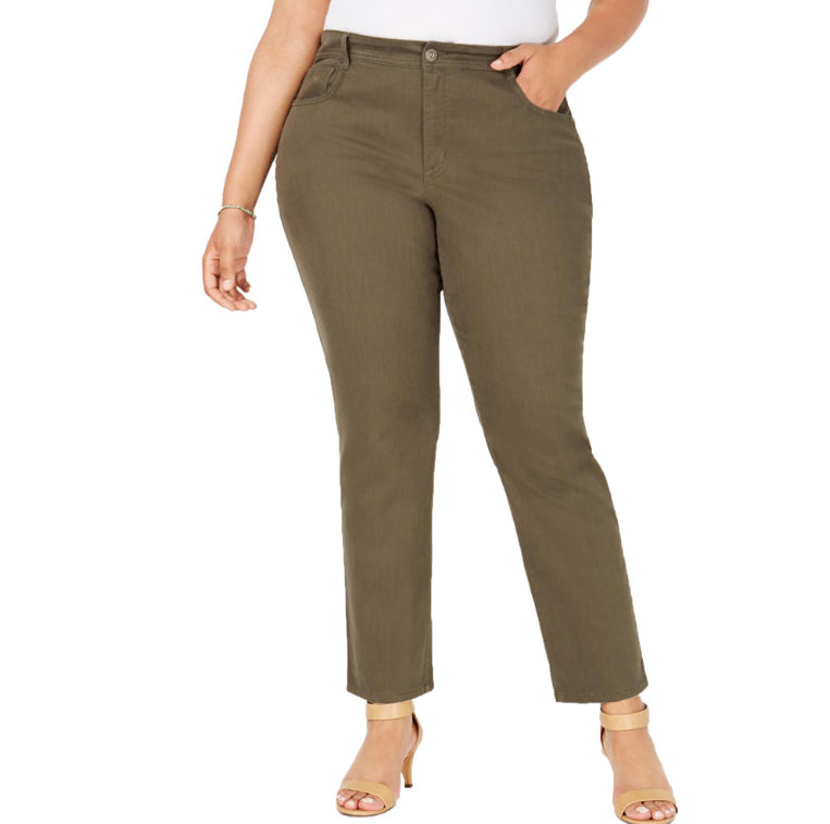 Jeans feminino plus size com controle de barriga e perna justa, estilo &amp; co, verde, tamanho 18 W
