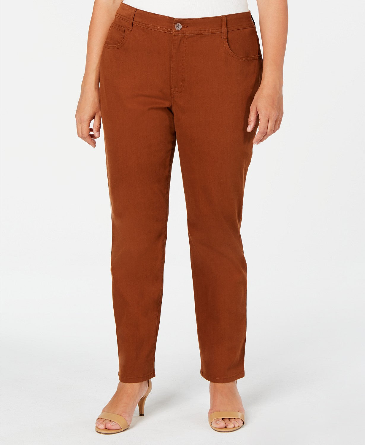 Jeans feminino plus size com controle de barriga e perna justa, estilo &amp; co, marrom, tamanho 16W