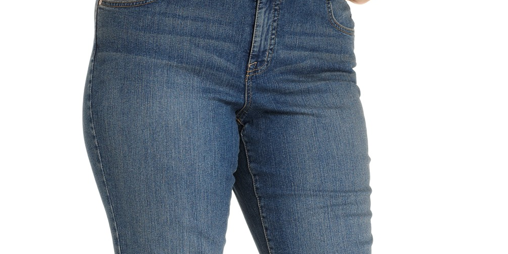 Jeans feminino plus size com controle de barriga e perna justa, estilo &amp; co, azul, tamanho 28