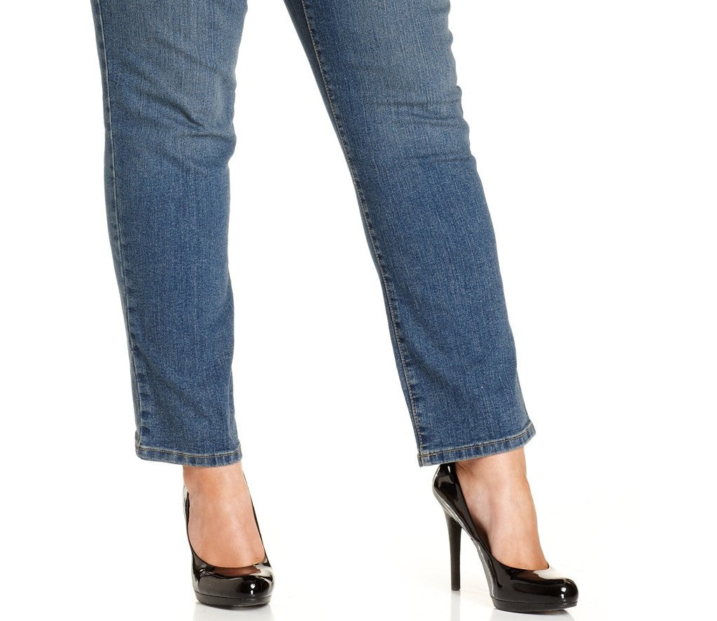 Jeans feminino plus size com controle de barriga e perna justa, estilo &amp; co, azul, tamanho 28