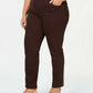 Jeans feminino plus size e pequeno estilo &amp; co plus size com controle de barriga e perna justa, marrom, tamanho pequeno