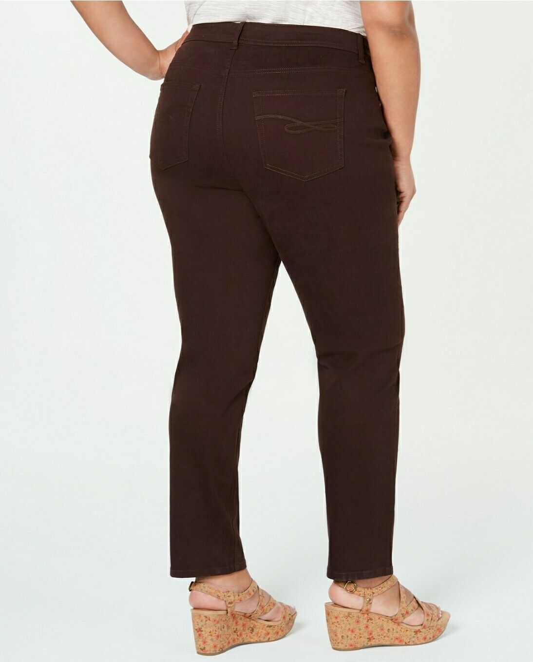 Jeans feminino plus size e pequeno estilo &amp; co plus size com controle de barriga e perna justa, marrom, tamanho pequeno