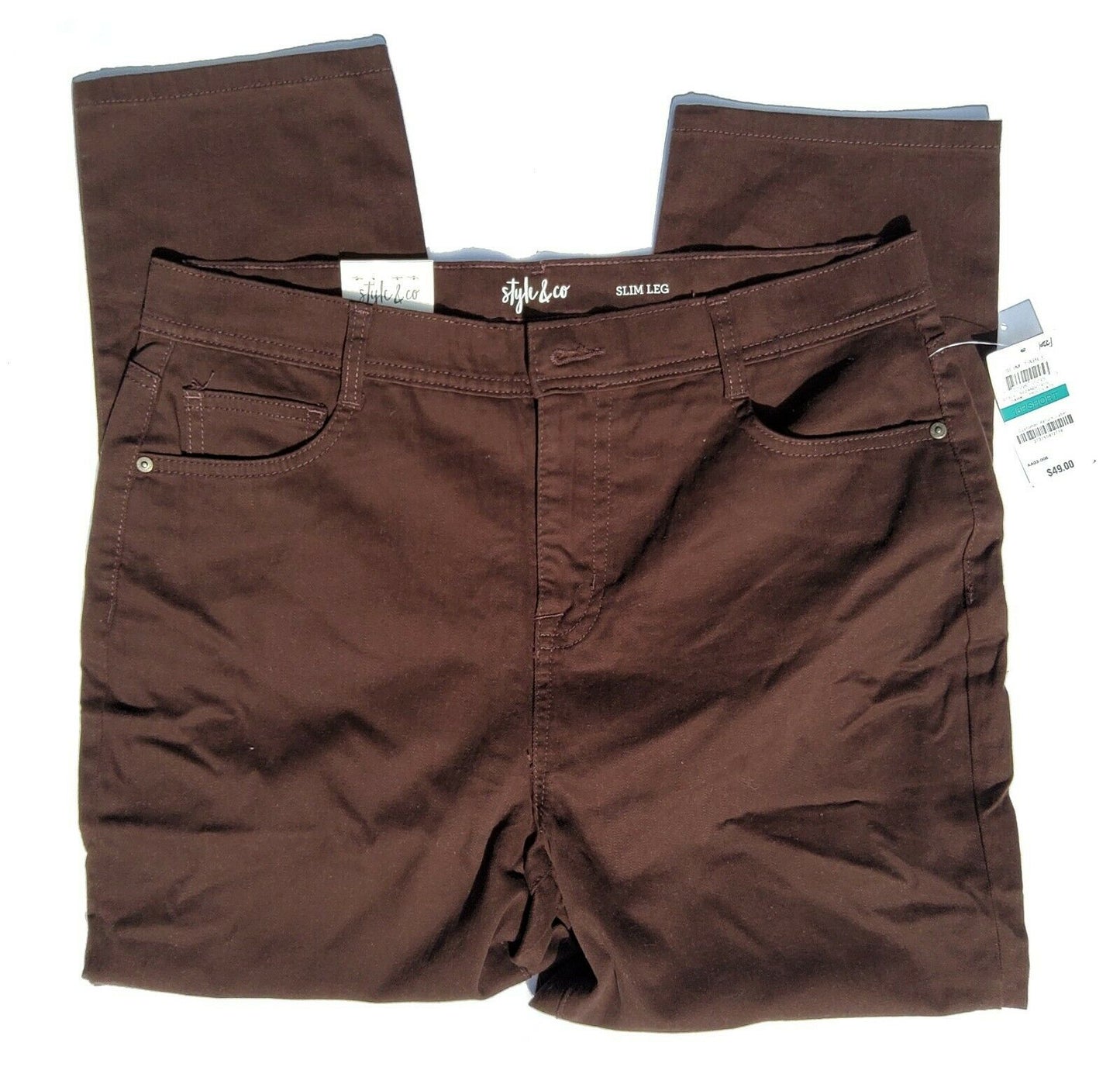 Jeans feminino plus size e pequeno estilo &amp; co plus size com controle de barriga e perna justa, marrom, tamanho pequeno