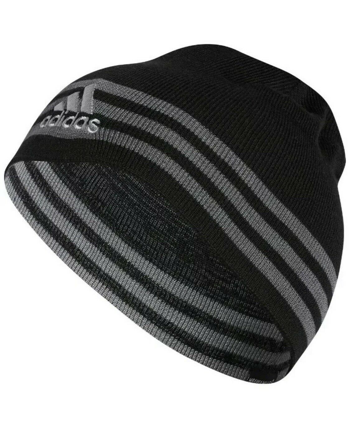 Gorro reversível listrado Eclipse masculino da Adidas, preto, tamanho regular