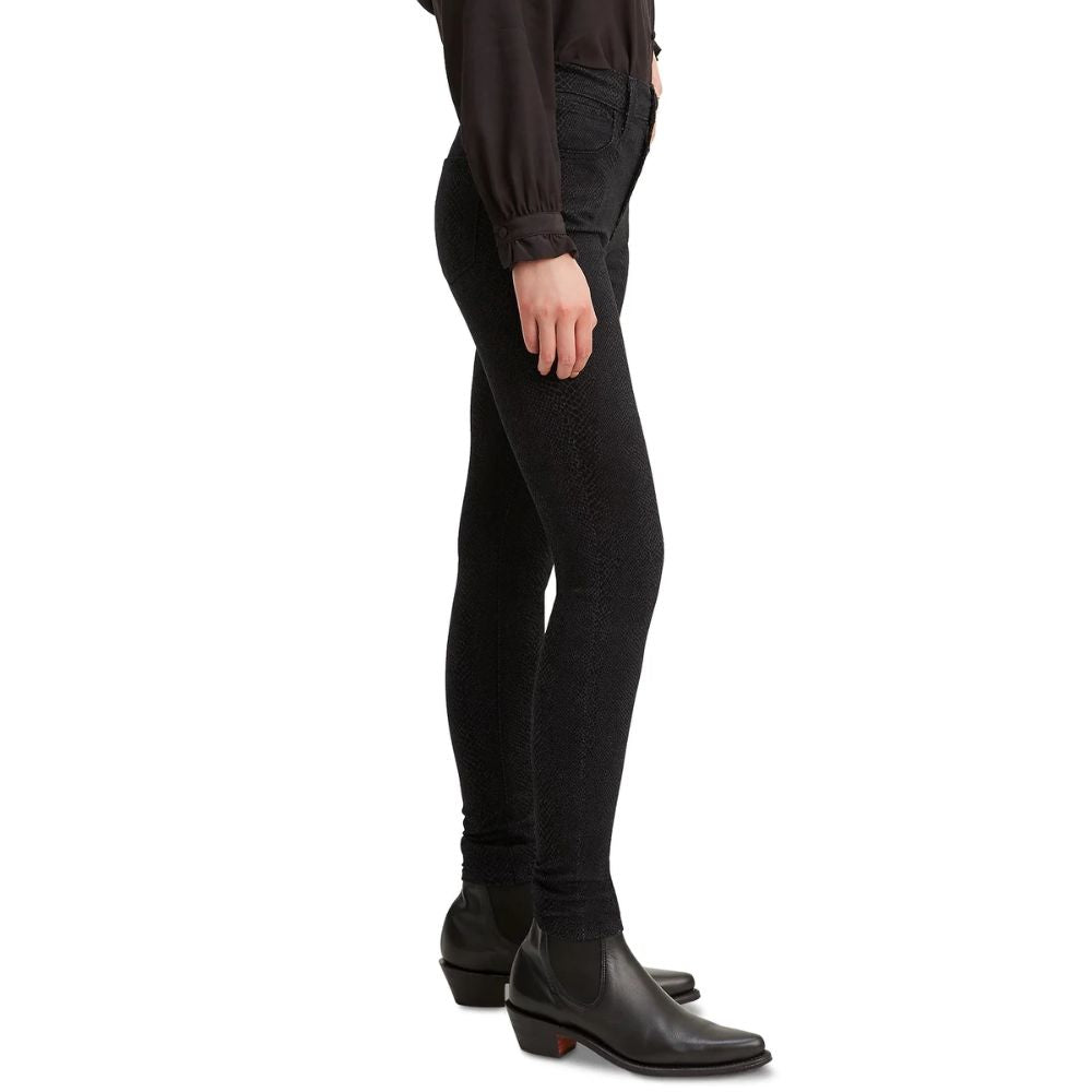Calça jeans Levi's 720 Python-Print super skinny de cintura alta feminina, preta, tamanho 32x30