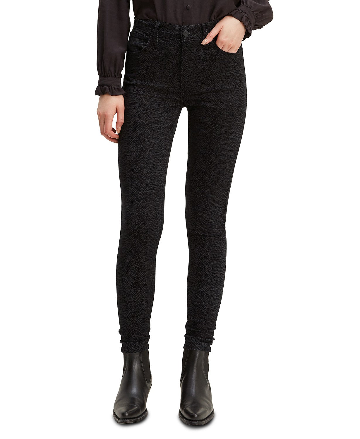 Calça jeans Levi's 720 Python-Print super skinny de cintura alta feminina, preta, tamanho 32x30